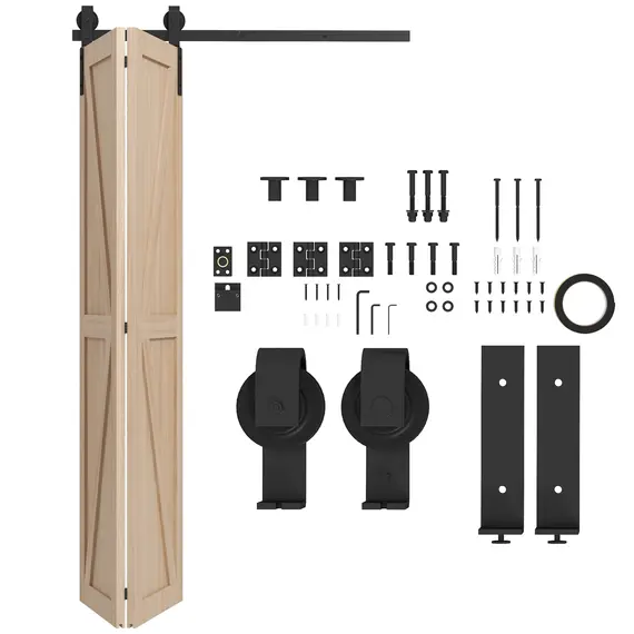 Buy 4FT/122CM Bi-Folding Sliding Barn Door Hardware Track Kit, Heavy Duty Sliding Door Kit for 2 Doors with J Shape Hanger
