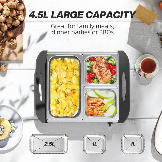 Buy 4.5L Stainless Steel Electric Buffet Server, with 3x Trays and Lids, 4 image