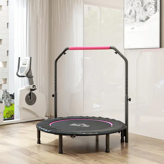 Buy 45" Foldable Mini Fitness Trampoline, with Adjustable Foam Handle, Pink, 8 image