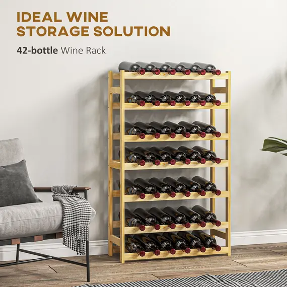 Buy 42-Bottle Wooden Wine Rack - Natural Finish, 4 image