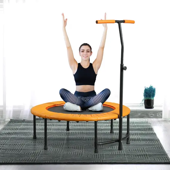 Buy 40" Fitness Trampoline with Adjustable Handle, Rebounder Trampoline Mini Jumper for Indoor Exercise Workout, Support Up to 100kg, Orange, 2 image