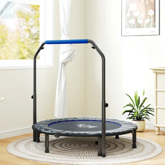 Buy 48" Foldable Mini Fitness Trampoline, with Adjustable Foam Handle, Blue, 8 image