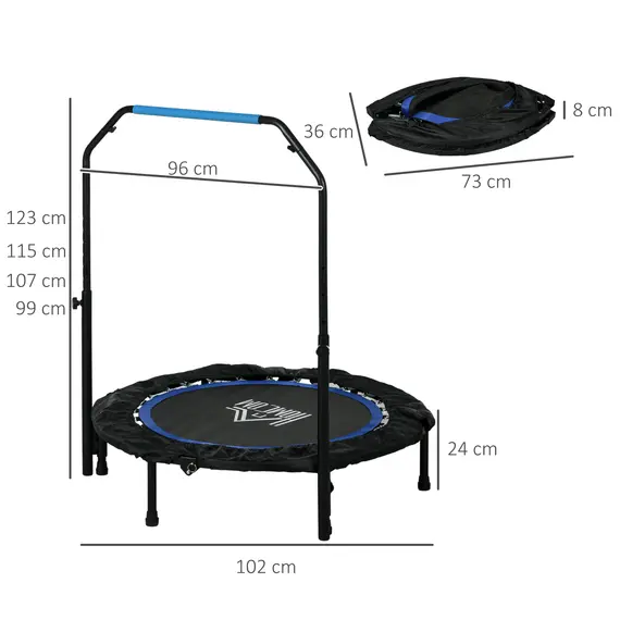 Buy 40" Foldable Mini Fitness Trampoline, with Adjustable Foam Handle, Blue, 3 image