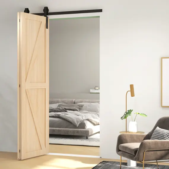 Buy 4FT/122CM Bi-Folding Sliding Barn Door Hardware Track Kit, Heavy Duty Sliding Door Kit for 2 Doors with J Shape Hanger, 6 image