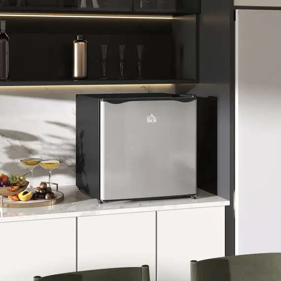 Buy 46 Litre Table Top Mini Fridge, Small Fridge with Ice Box, Reversible Door, Adjustable Temperature and Legs for Bedrooms, Home Office, Silver Tone, 2 image