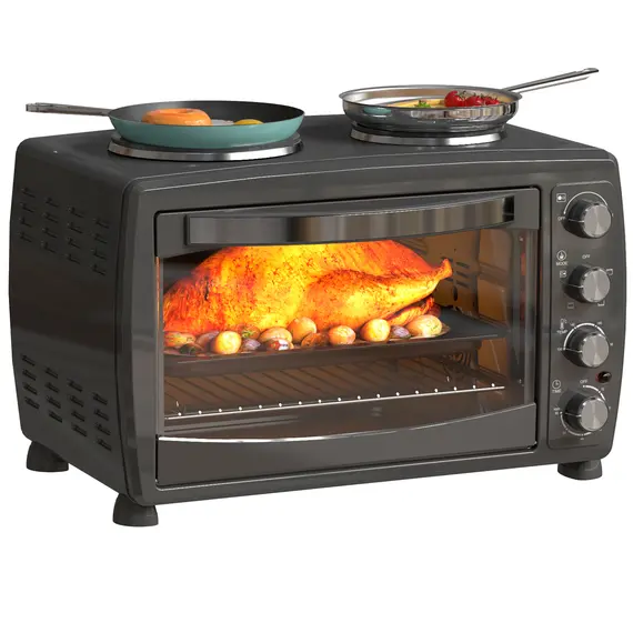 Buy 36L Small Oven with 2 Hot Plates, Countertop Toaster Oven, Grill, Roast, Bake, Boil, with Timer, Adjustable Temperature, Electric Oven with Baking Tray, Grill Rack, Crumb Tray, 2600W, Black