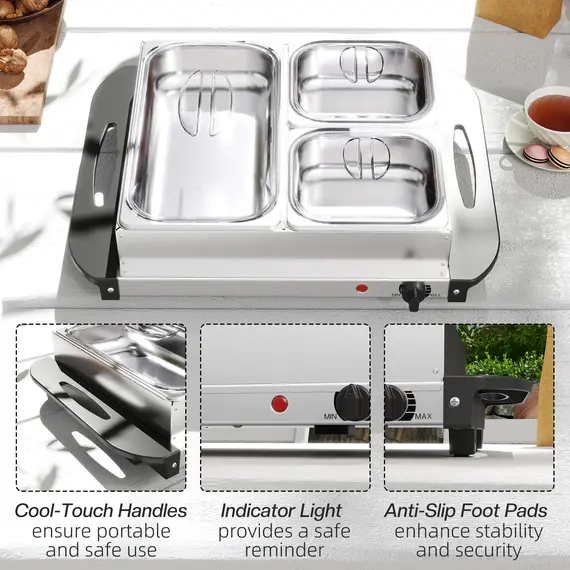 Buy 4.5L Stainless Steel Electric Buffet Server, with 3x Trays and Lids, 7 image