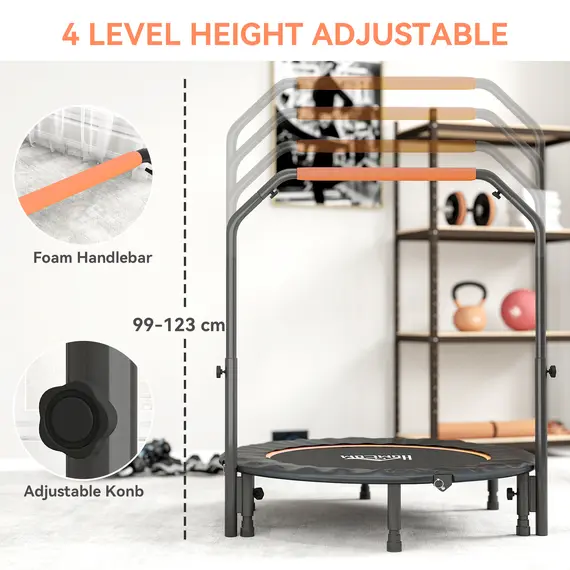 Buy 45" Foldable Mini Fitness Trampoline, with Adjustable Foam Handle, Orange, 4 image