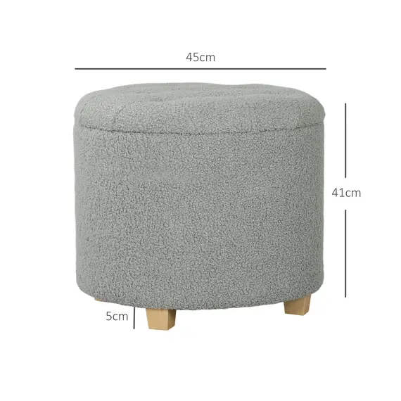 Buy 31.8L Teddy Fleece Storage Ottoman - Grey, 3 image