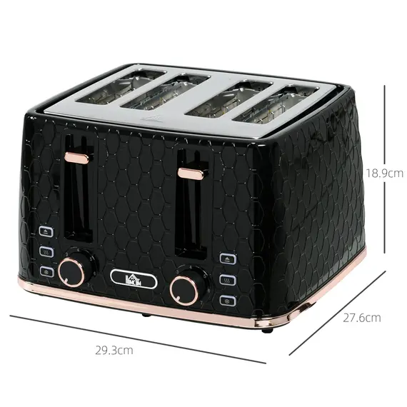 Buy 4 Slice Toaster with 7 Browning Levels, High Lift, Reheat/Defrost/Cancel, Self-centring Function, Removable Crumb Tray, Auto Off, 1600W, Black Honeycomb Texture, 3 image