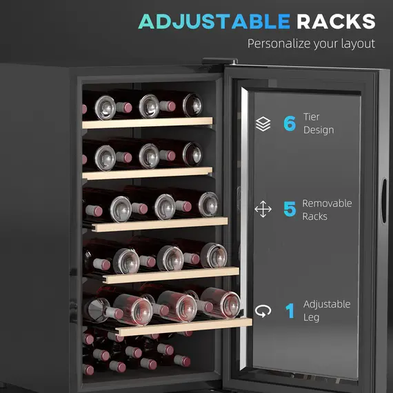 Buy 41 Bottle Wine Fridge, 91 Litre Capacity, 45cm Freestanding Wine Cooler Fridge with Glass Door, LED Light, Digital Touch Screen, Temperature Control, Black, 7 image