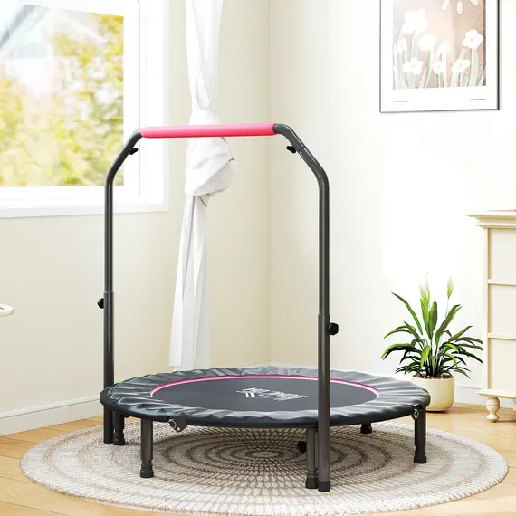 Buy 48" Foldable Mini Fitness Trampoline, with Adjustable Foam Handle, Pink, 8 image