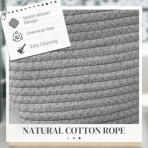 Buy 36L Cotton Rope Laundry Basket, with Handles - Grey, 4 image