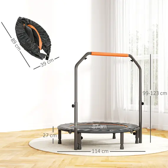 Buy 45" Foldable Mini Fitness Trampoline, with Adjustable Foam Handle, Orange, 3 image