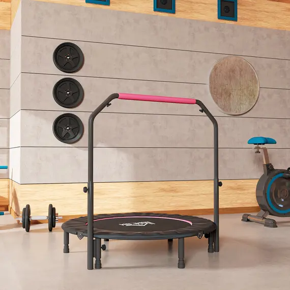 Buy 48" Foldable Mini Fitness Trampoline, with Adjustable Foam Handle, Pink, 9 image