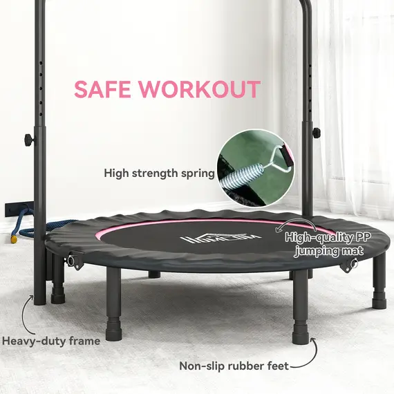 Buy 45" Foldable Mini Fitness Trampoline, with Adjustable Foam Handle, Pink, 6 image