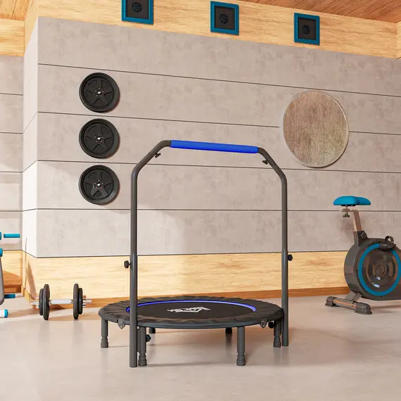 Buy 45" Foldable Mini Fitness Trampoline, with Adjustable Foam Handle, Blue, 9 image