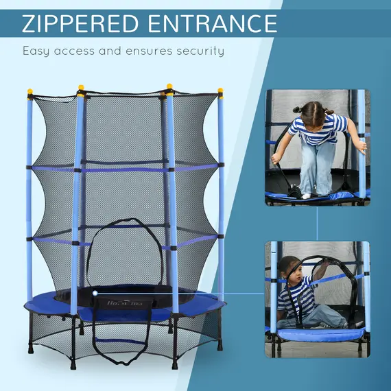 Buy 4.6FT/55" Kids Trampoline with Safety Enclosure, Outdoor Indoor Use, for Ages 3-10 Years, Blue, 4 image