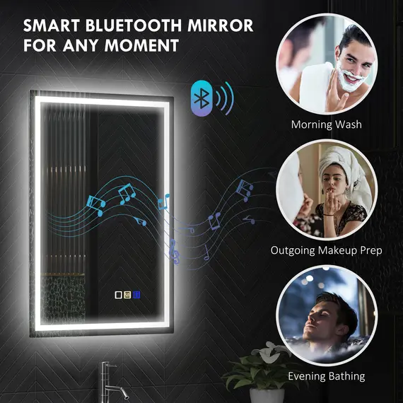 Buy 50 x 70 cm Anti-Fog LED Bathroom Mirror, with Bluetooth - Silver Tone, 5 image