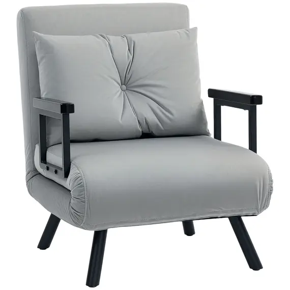 Buy 4-in-1 Velvet-Feel Single Chair Bed, with Pillow - Light Grey