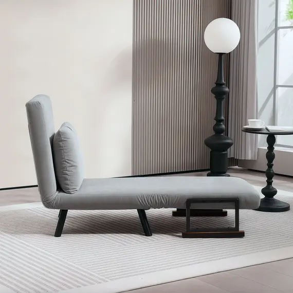 Buy 4-in-1 Velvet-Feel Single Chair Bed, with Pillow - Light Grey, 7 image
