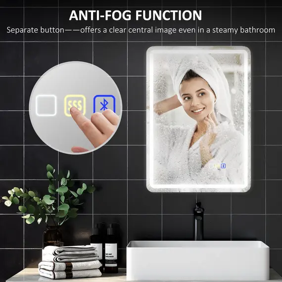 Buy 50 x 70 cm Bluetooth LED Bathroom Mirror with Anti-Fog - Silver Tone, 7 image