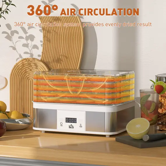 Buy 5 Tier Food Dehydrator, 245W Stainless Steel Food Dryer Machine with Adjustable Temperature, Timer and LCD Display for Drying Fruit, Meat, Vegetable, Jerky and Pet Treat, White, 7 image