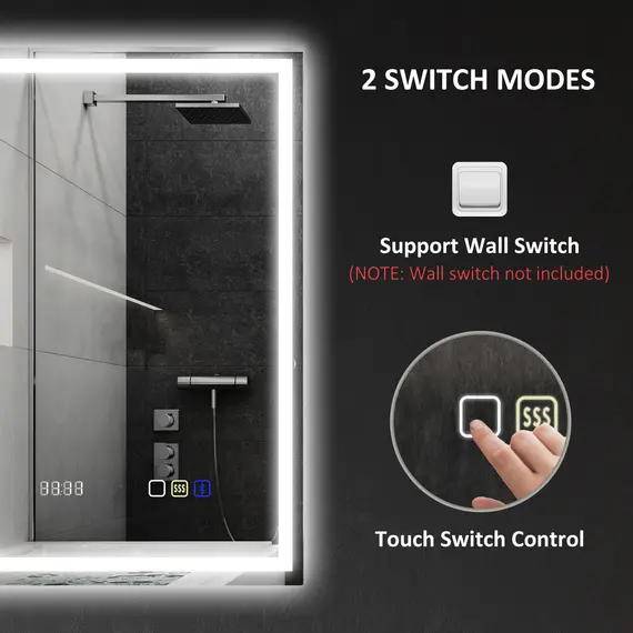 Buy 50 x 70 cm Anti-Fog LED Bathroom Mirror, with Bluetooth and Clock - Silver Tone, 9 image