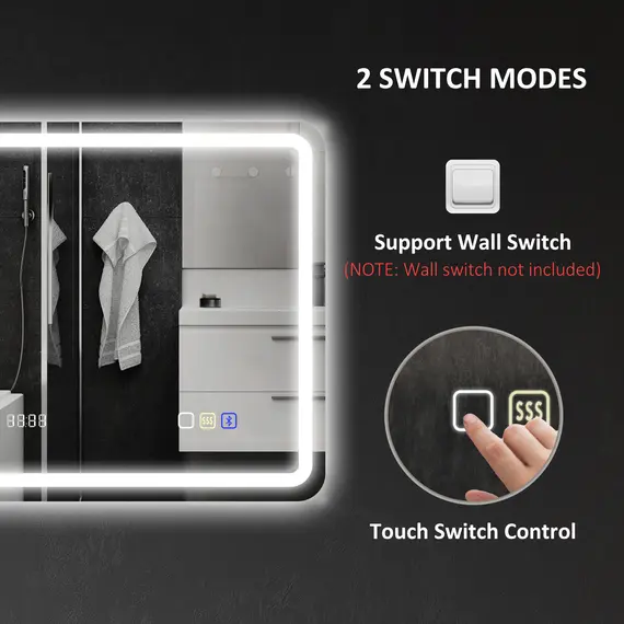 Buy 60 x 80 cm Bluetooth LED Bathroom Mirror with Clock Anti-Fog - Silver Tone, 9 image