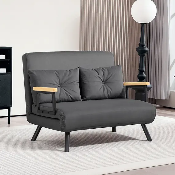 Buy 4-in-1 Velvet-Feel Double Sofa Bed, with Pillows - Dark Grey, 8 image