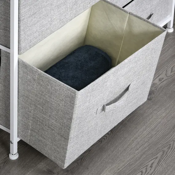 Buy 5 Drawer Linen Basket Storage Unit Home Organisation w/ Shelf Handles Metal Frame Adjustable Feet Hallway Home Dresser Grey, 7 image