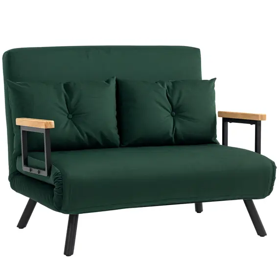 Buy 4-in-1 Velvet-Feel Double Sofa Bed, with Pillows - Green
