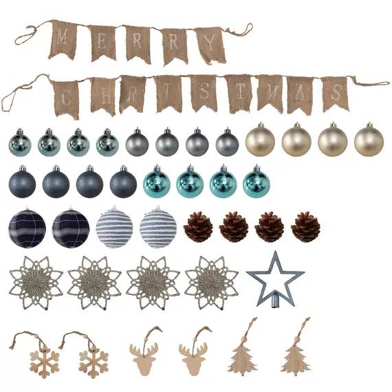 Buy 5ft Pre-Lit Xmas Tree with Decorations, Green, Blue and Warm White, 9 image