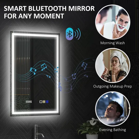 Buy 50 x 70 cm Anti-Fog LED Bathroom Mirror, with Bluetooth and Clock - Silver Tone, 5 image