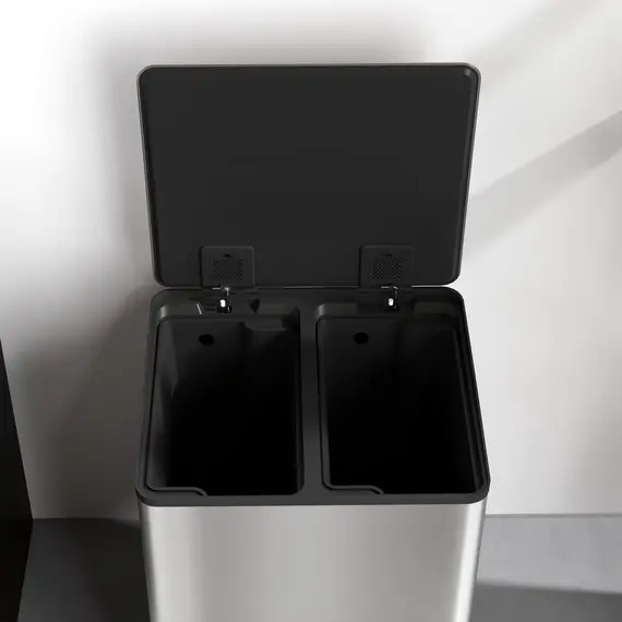 Buy 60L Dual Compartment Stainless Steel Bin, with Deodoriser Holders - Silver Tone, 9 image
