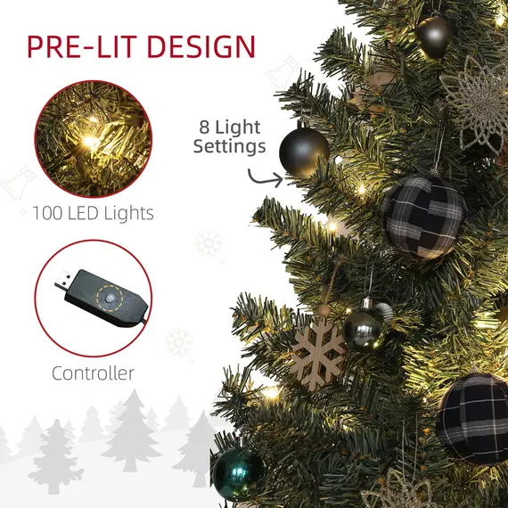 Buy 5ft Pre-Lit Xmas Tree with Decorations, Green, Blue and Warm White, 5 image