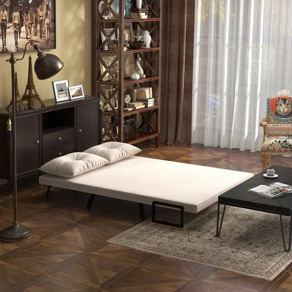 Buy 4-in-1 Velvet-Feel Double Sofa Bed, with Pillows - Beige, 7 image