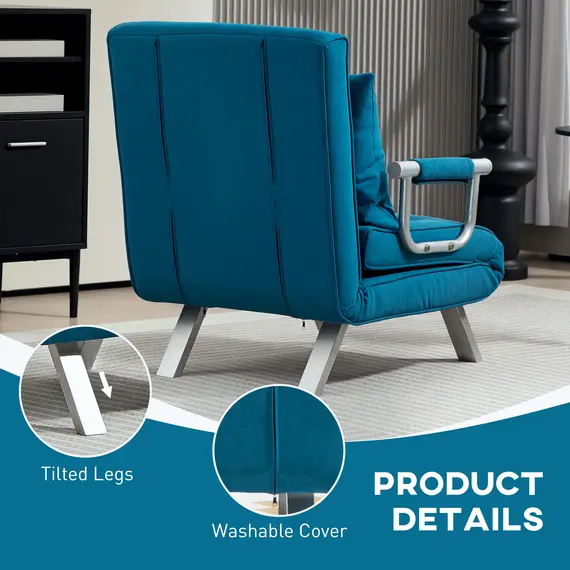 Buy 4-in-1 Faux Suede Chair Bed - Blue, 7 image