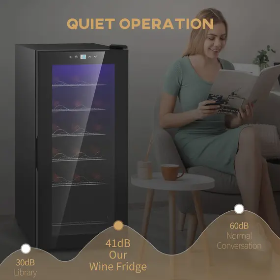 Buy 50L Wine Cooler, 18 Bottles Freestanding Wine Fridge with Glass Door, LED Light, Temperature Control and Digital Touch Screen, Black, 8 image