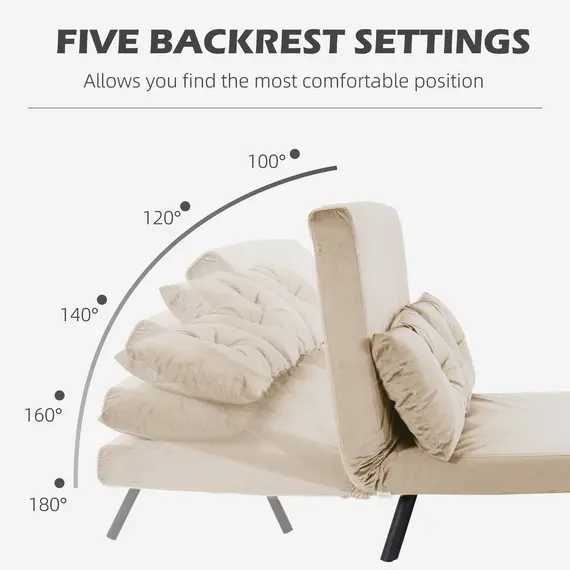 Buy 4-in-1 Velvet-Feel Double Sofa Bed, with Pillows - Beige, 5 image
