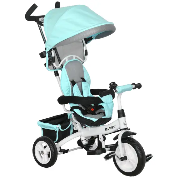 Buy 6 in 1 Kids Trike Push Bike w/ Push Handle, Canopy, 5-point Safety Belt, Storage, Footrest, Brake, for 1-5 Years, Green