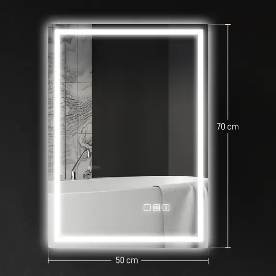 Buy 50 x 70 cm Anti-Fog LED Bathroom Mirror, with Bluetooth - Silver Tone, 3 image