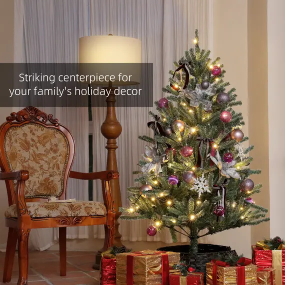Buy 5ft Artificial Christmas Tree, with Purple Decorations and Lights, 4 image