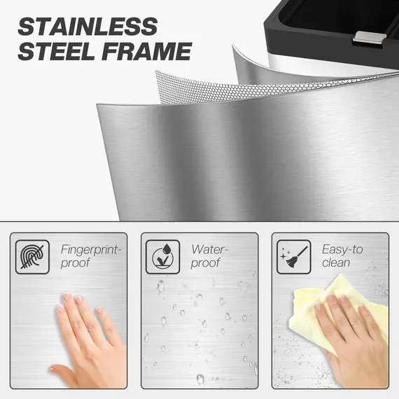 Buy 56L Triple Compartment Stainless Steel Kitchen Bin, with Deodoriser Holders and Wheels - Silver Tone, 8 image