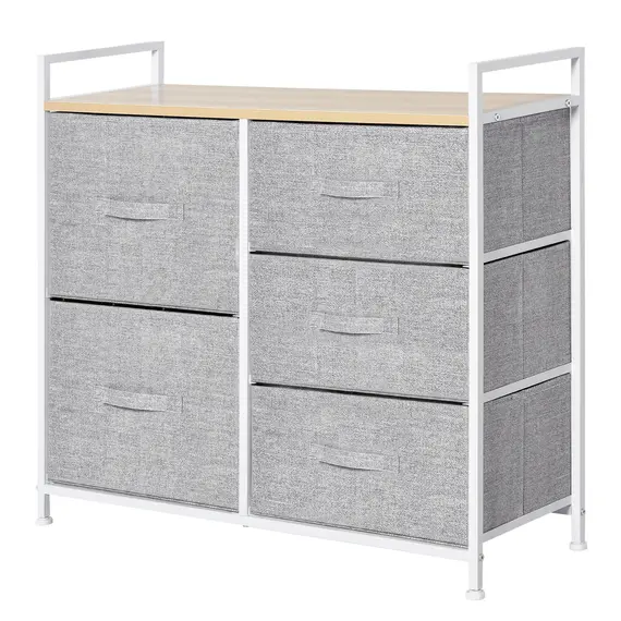 Buy 5 Drawer Linen Basket Storage Unit Home Organisation w/ Shelf Handles Metal Frame Adjustable Feet Hallway Home Dresser Grey