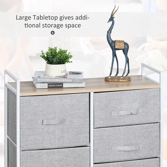 Buy 5 Drawer Linen Basket Storage Unit Home Organisation w/ Shelf Handles Metal Frame Adjustable Feet Hallway Home Dresser Grey, 4 image