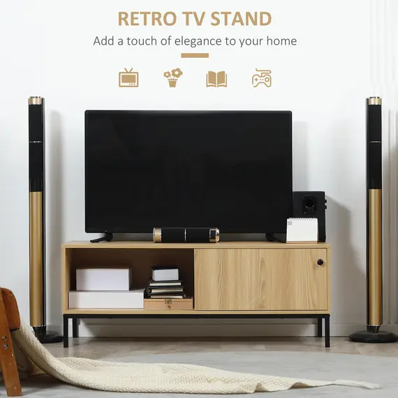 Buy 50" Screen TV Stand, with Sliding Door Storage - Wood-Effect, 4 image