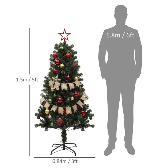 Buy 5ft Pre-Lit Xmas Tree with Decorations, Green, Red and Warm White, 3 image