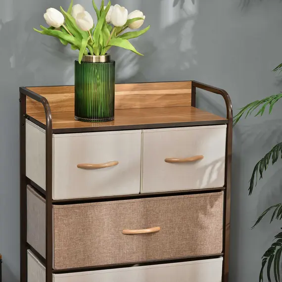 Buy 5-Drawer Dresser Tower 3-Tier Storage Organizer with Steel Frame Wooden Top for Bedroom Hallway Closets, 7 image