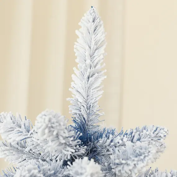 Buy 5ft Flocked Artificial Christmas Tree with 450 Snow Frosted Tips, Metal Stand, Snowy Hinged Xmas Tree, Blue, 8 image
